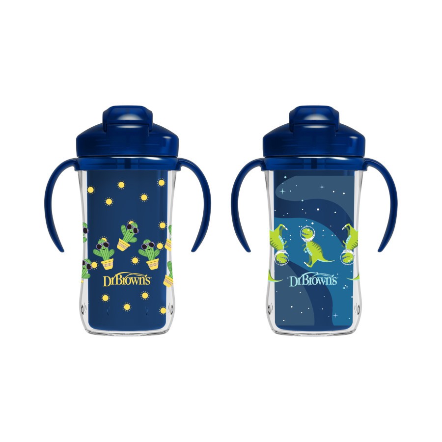 2 Pack Cute Water Bottles with Straw for Kids Girls Boys, BPA Free Tritan & Leak Proof One Click Open Flip Top & Silicone Sipper & Secure Lock & Soft