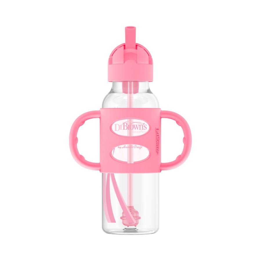 Plastic Milk Bottles Kids Parties Pink White Caps With Straw